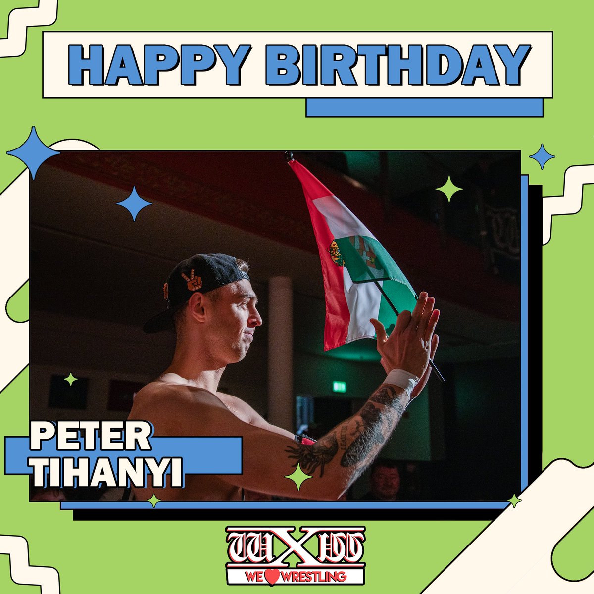 Happy Birthday @petertihanyi1 An #wXw16Carat Tag 1 feiert der junge Ungar seinen Geburtstag. Das größte Geschenk kann er sich mit dem Sieg selbst machen. Wir wünschen viel Erfolg 🍀 Schaut später bei ihm am Merchstand vorbei oder im @slwrestlingGER Shop: sl-wrestling.de/produkt-katego…