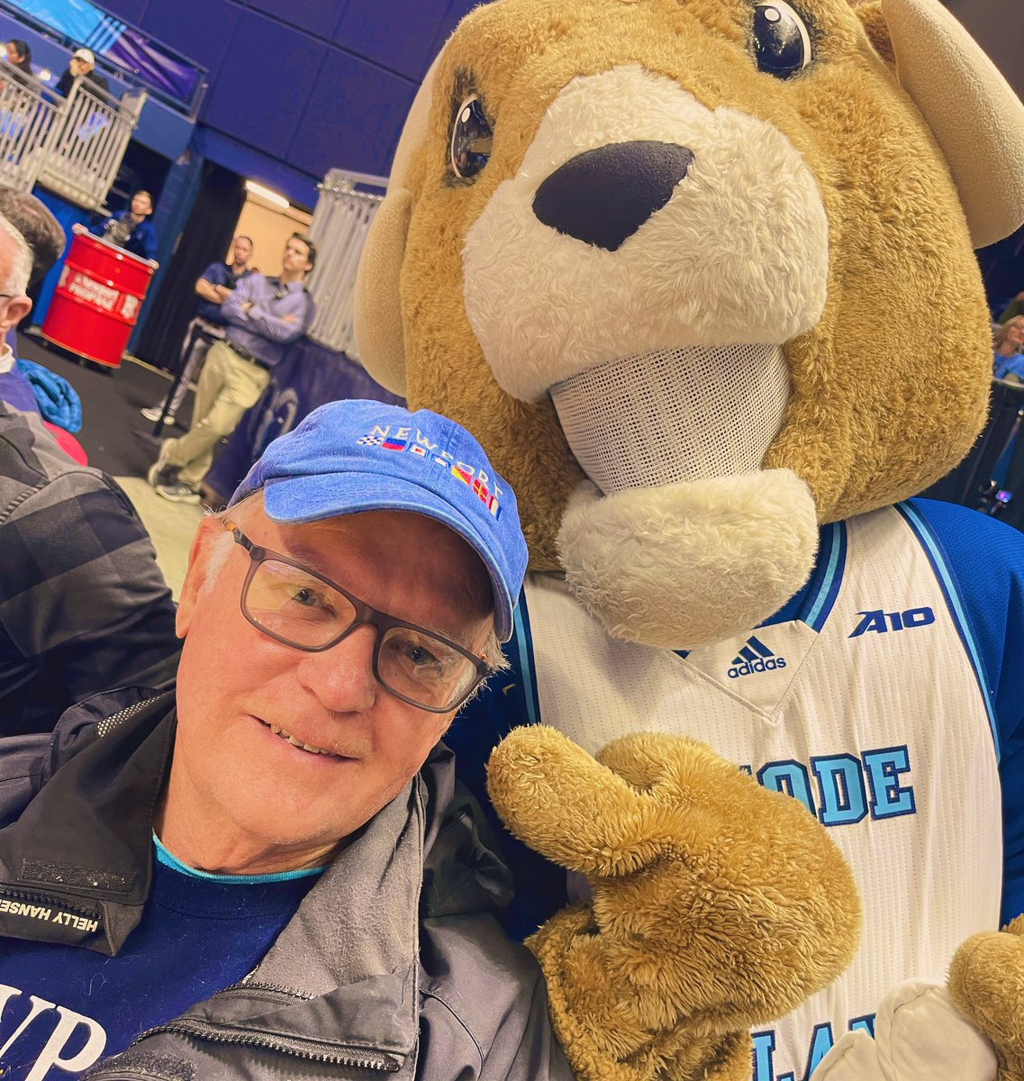 My 80 year old dad and #RhodyTheRam cheering on the home team last night in Kingston ❤️