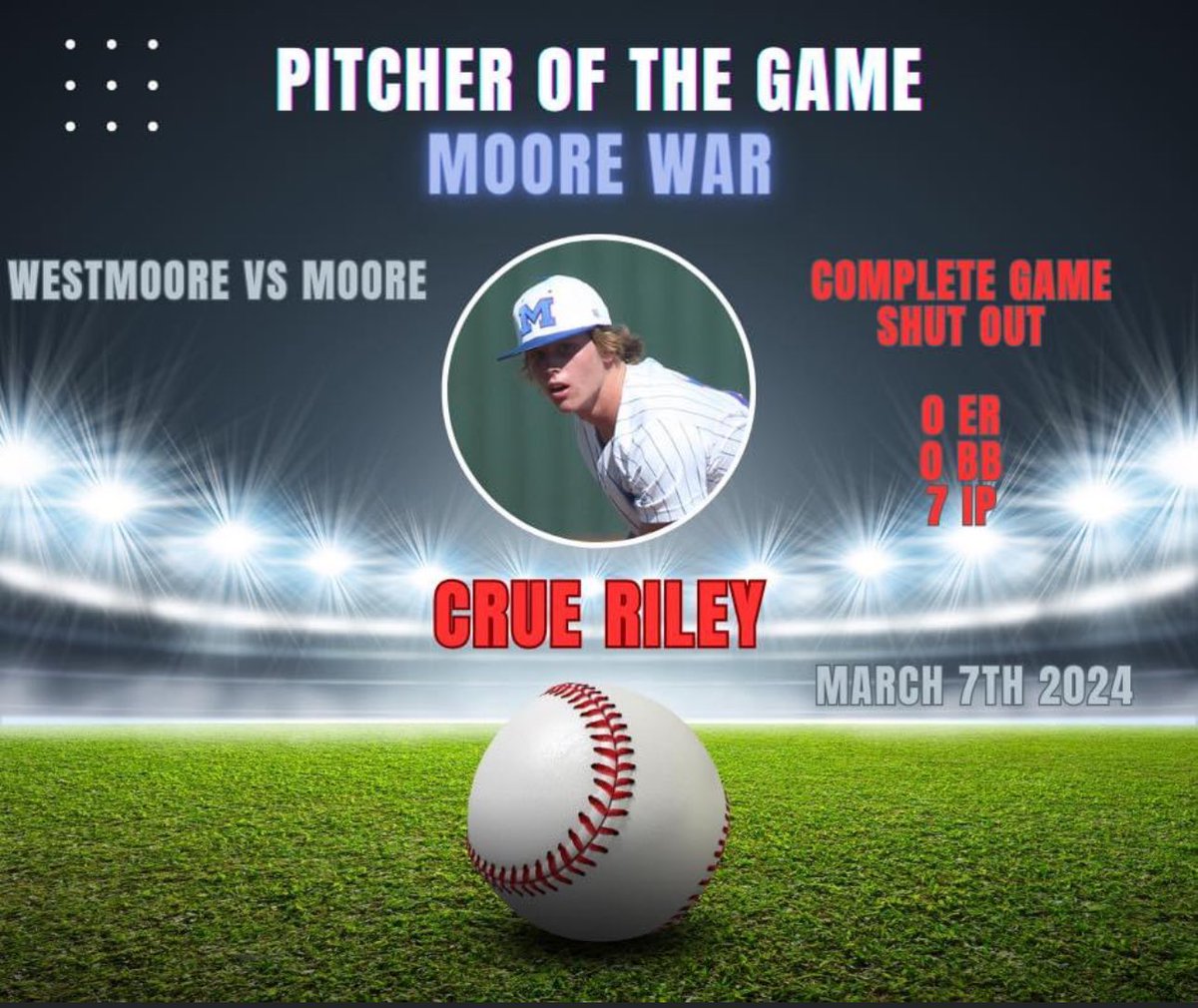 Crue grabs another Win! Pitcher of the game. Only 68 pitches in 7 innings of precession work. Did NOT allow a run or a walk.