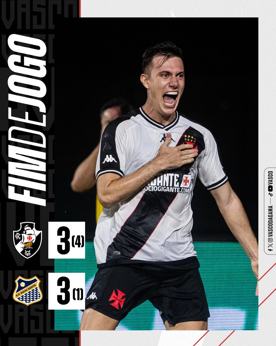 O VASCO DA GAMA ESTÁ CLASSIFICADO!

⚽ Galdames
⚽ Vegetti
⚽ Lucas Piton

Payet, Lucas Piton, Sforza e Vegetti converteram as cobranças de pênaltis.

📸: Leandro Amorim | #VascoDaGama

#VASxAGS
#CopaDoBrasil2024