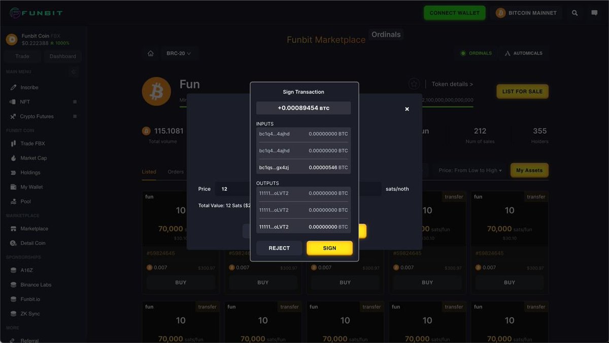 funbitnetwork's tweet photo. How to list a #brc20 #rune token to #funbit marketplace for sale.

You can:
- Choose one or more of your available #brc20 tokens.
- Set the price you want.
- Sign and list them on our marketplace.

#funbitnetwork #funbitInscription #funbitWeb3NftMarketplace https://t.co/SxhzE8DqzY