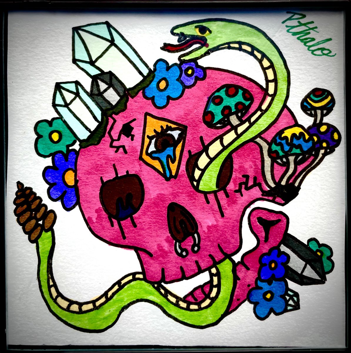 Roly_Pozole's tweet photo. To the amazing woman with such a wonderful personality I met while shopping at @Spencers . Thank you for being awesome and hope you love the piece. 🤠🐛🥫
#art #traditional #tattoo #vibrant #skull #crystal #flowers #mushrooms #snake #piercing #pink #handmade #spencers https://t.co/dq7wtZmeOG