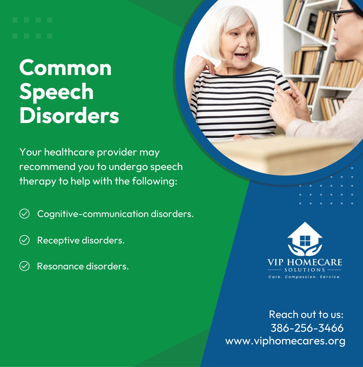 Speech therapy typically aims to enhance or reconstruct specific skill sets, such as improving coordination between the brain and mouth. Talk to your healthcare provider or speech therapist about it. 

#PortOrangeFL #SpeechDisorders #HomeHealthcare