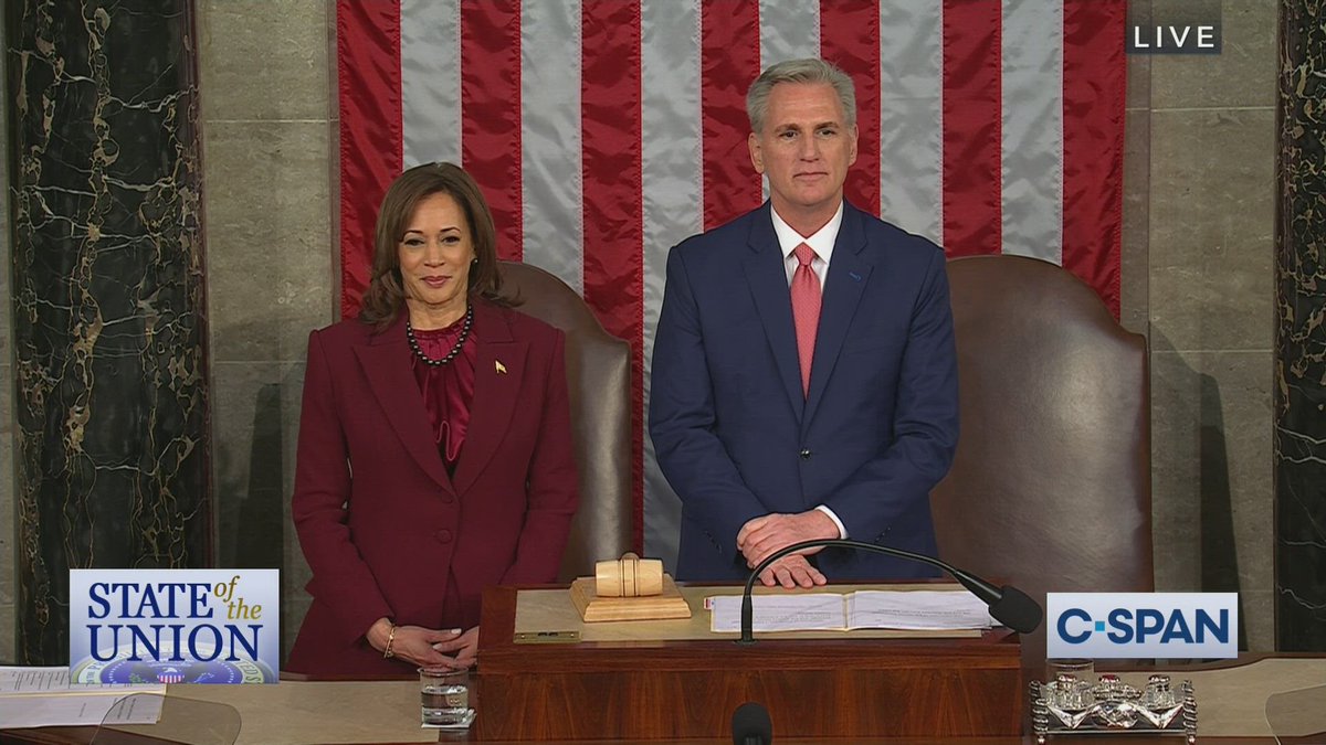 Vice President Kamala Harris has been seated next to a different Speaker of the House for each State of the Union address. #SOTU #SOTU2024