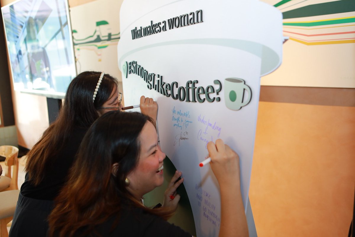 starbucksph's tweet photo. Celebrating International Women’s Day w/ a fireside chat at our Abad Santos Tondo Community Store, featuring our inspiring #StrongLikeCoffee panelists – Anina Rubio, Lynn Pinugu, Tonet Jadaone, and Jamie Silva, for our partner organizations AHA! Learning Center &amp; Young Focus. 💚 https://t.co/I0HKQ4csRu