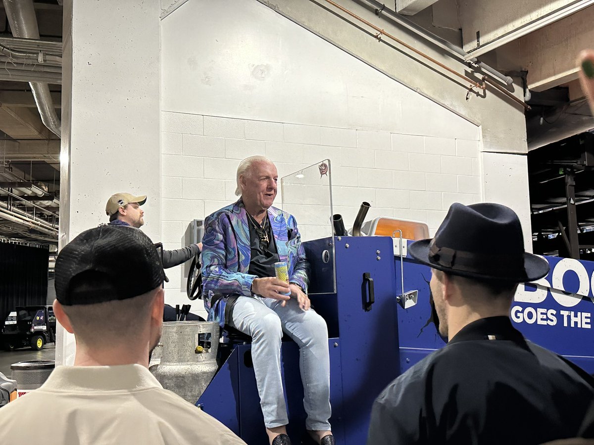 JacketsInsider's tweet photo. Not your normal Zam rider heading out for the second intermission @RicFlairNatrBoy #CBJ https://t.co/ryxkCVNEr6