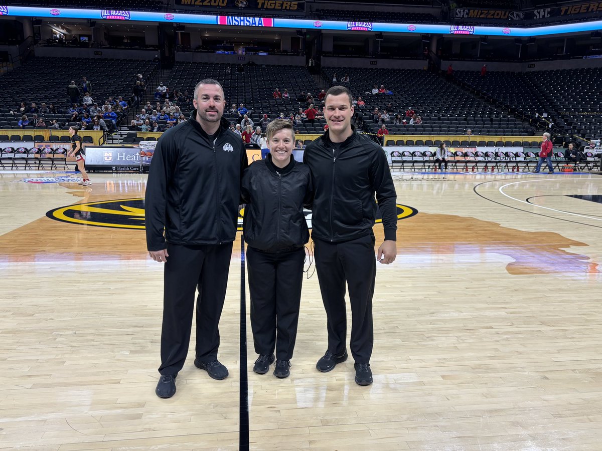 CBOA_Ref's tweet photo. CBOA official, Dane Brooks, along with  Conner Hazelrigg &amp; Cole Craig, officiated the Class 2 girl’s 3rd place between Tipton and Norwood at Mizzou Arena!!! #FinalFour @MSHSAAOrg @SalCoach_Brooks https://t.co/d3SuG0yq8g