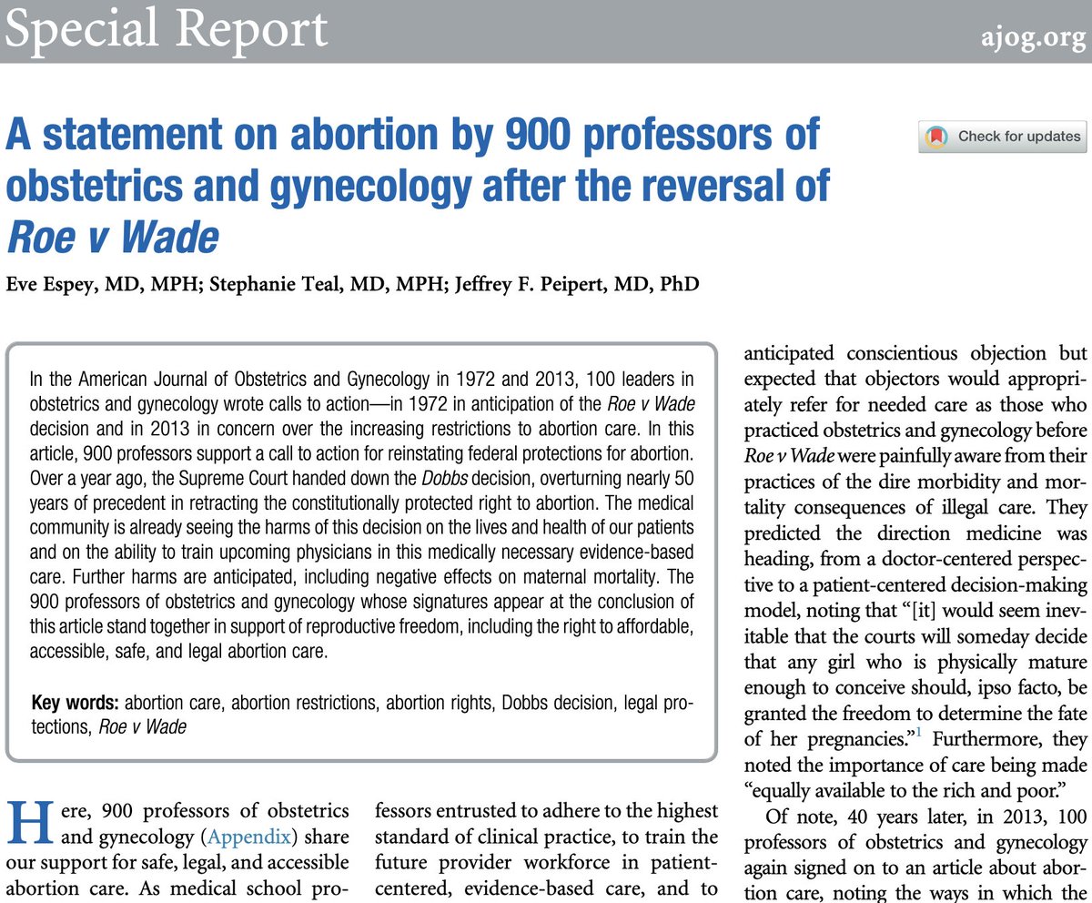 A statement on abortion by 900 professors of obstetrics and gynecology after the reversal of Roe v Wade ow.ly/lh4450QOi5o