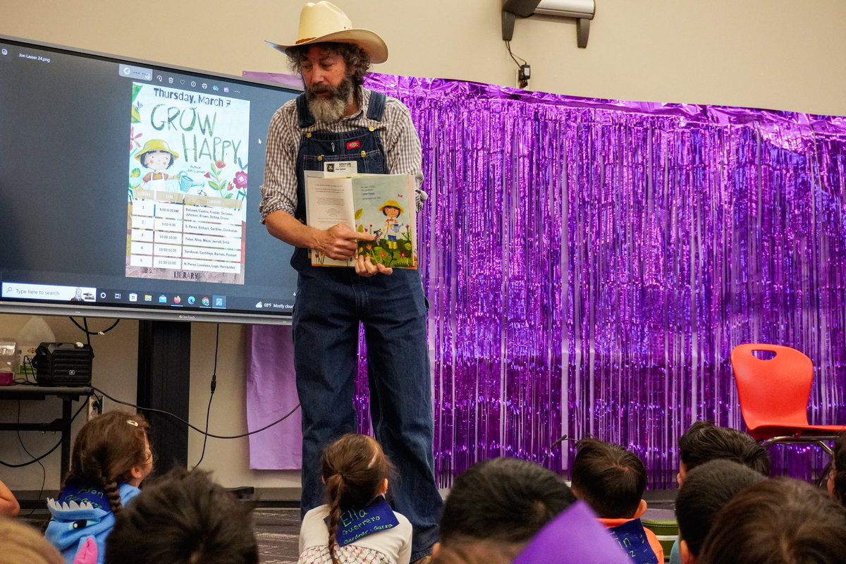 LibraryBonham's tweet photo. Day 4 of Read Across America Week! Thank you, Jon Lasser, Author of Grow Happy, for visiting our Bonham bears today! 🌱
@SMCISD_BONHAM @SanMarcosCISD https://t.co/fNVeuSWN67