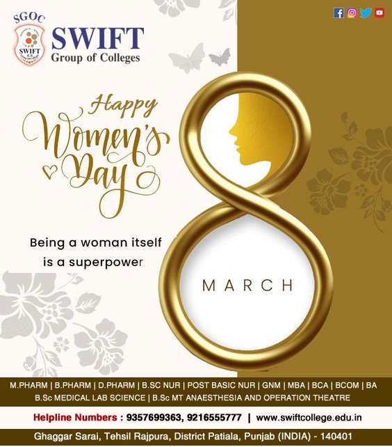 You are a phenomenal mother, an incredible wife, a resilient individual, and a remarkable daughter. Happy Women’s Day
#happywomen #happywomenday #womensday2024 #incrediblewomen #celebrations #SwiftGroupofColleges #rajpura #punjab
