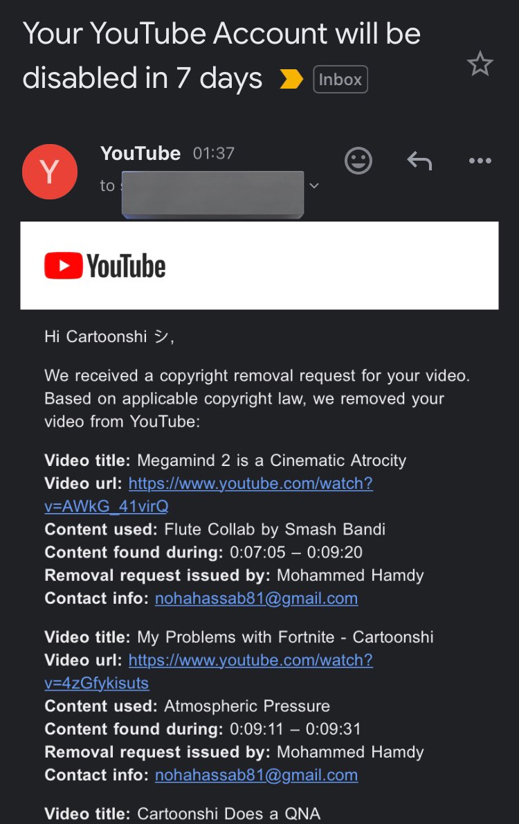 Smash has sent a third copyright strike, my channel will be deleted in 7 days. @TeamYouTube You are willingly letting someone abuse your copyright system to silence and intimidate channels into submission. This person owns none of the content in these videos. Please help.