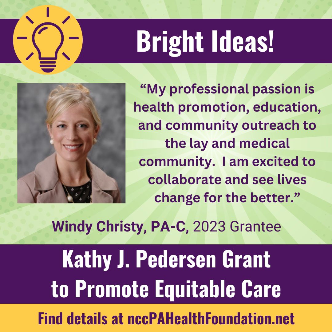 nccPAHealthFdn's tweet photo. #Grantee Windy Christy, PA-C, is equipping N.C. families with resources for physical and mental health.  What #BrightIdea do you have?  Get started with $5,000: https://t.co/Q82gteJ0Kf

#KJPStartsWithYou #PAsDoThat #EquitableCare #BeTheCHANGE #PAStudent #PAEducator @NCAPA1976 https://t.co/s2bASSMUQY