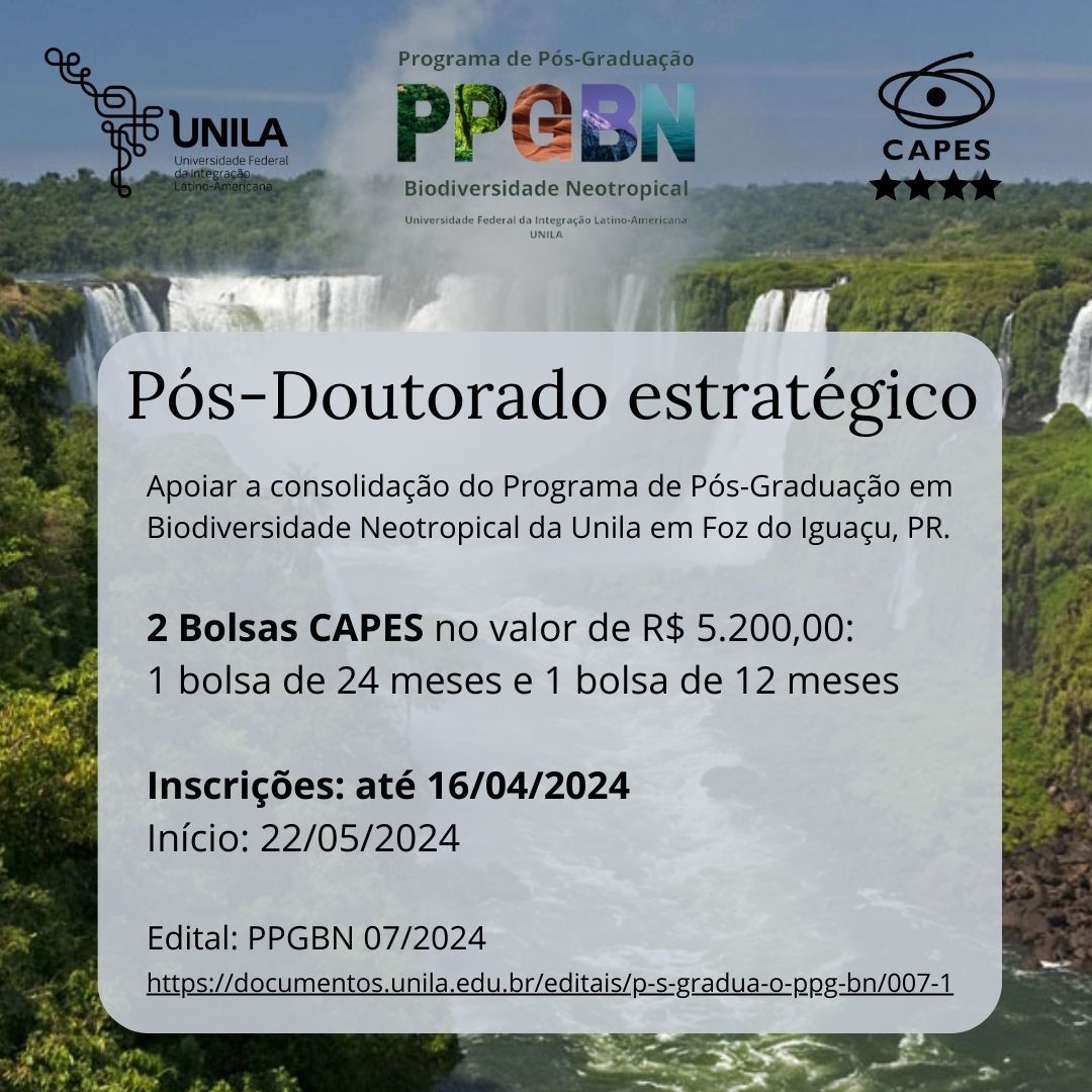 Oportunidade de pós-doutorado na Universidade Federal da Integração Latino-americana @unila. Para maiores informações acesse o link documentos.unila.edu.br/editais/p-s-gr…