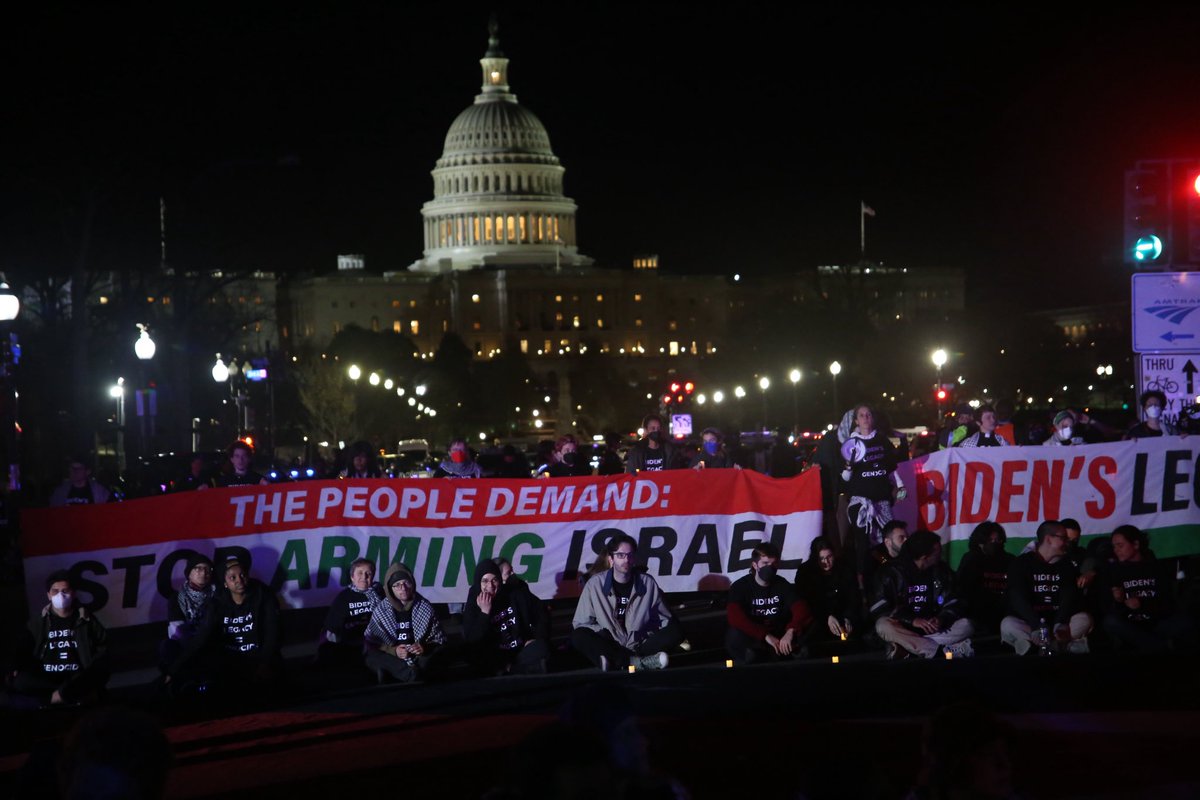 Biden's State of the Union cannot proceed business as usual. Enter: the People's State of the Union. We’re here at the #SOTU making it clear to Biden that we want an immediate & permanent ceasefire now—not genocide & militarism!