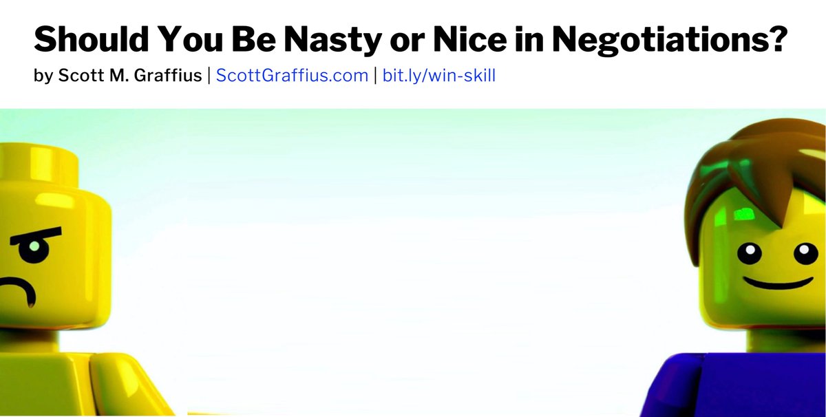 ScottGraffius's tweet photo. Should you be nice in negotiations? ⏐ https://t.co/dqmU8sSsIN ⏐ #Business #Career #Negotiate #Negotiation #NegotiationSkills #CareerDevelopment #SoftSkill #InterpersonalSkill #NegotiationTips #Emotions #Deal #Dealmaking #EmotionalIntelligence #Adaptability #NastyOrNice #PMOX https://t.co/q7EuTtk8Jl
