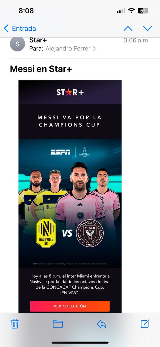 alferrer's tweet photo. @StarPlusLA mandó un mail hoy presumiendo que iban a pasar en ESPN el partido de Messi, y nada… ni en @StarPlusLA, ni en @espn ni en @ESPNmx … tienes que comprar ooootraaa suscripción más para verlo… Si van a querer cobrar aun mas, no presuman… por eso se van! @starplushelp https://t.co/Ijld53R6vW