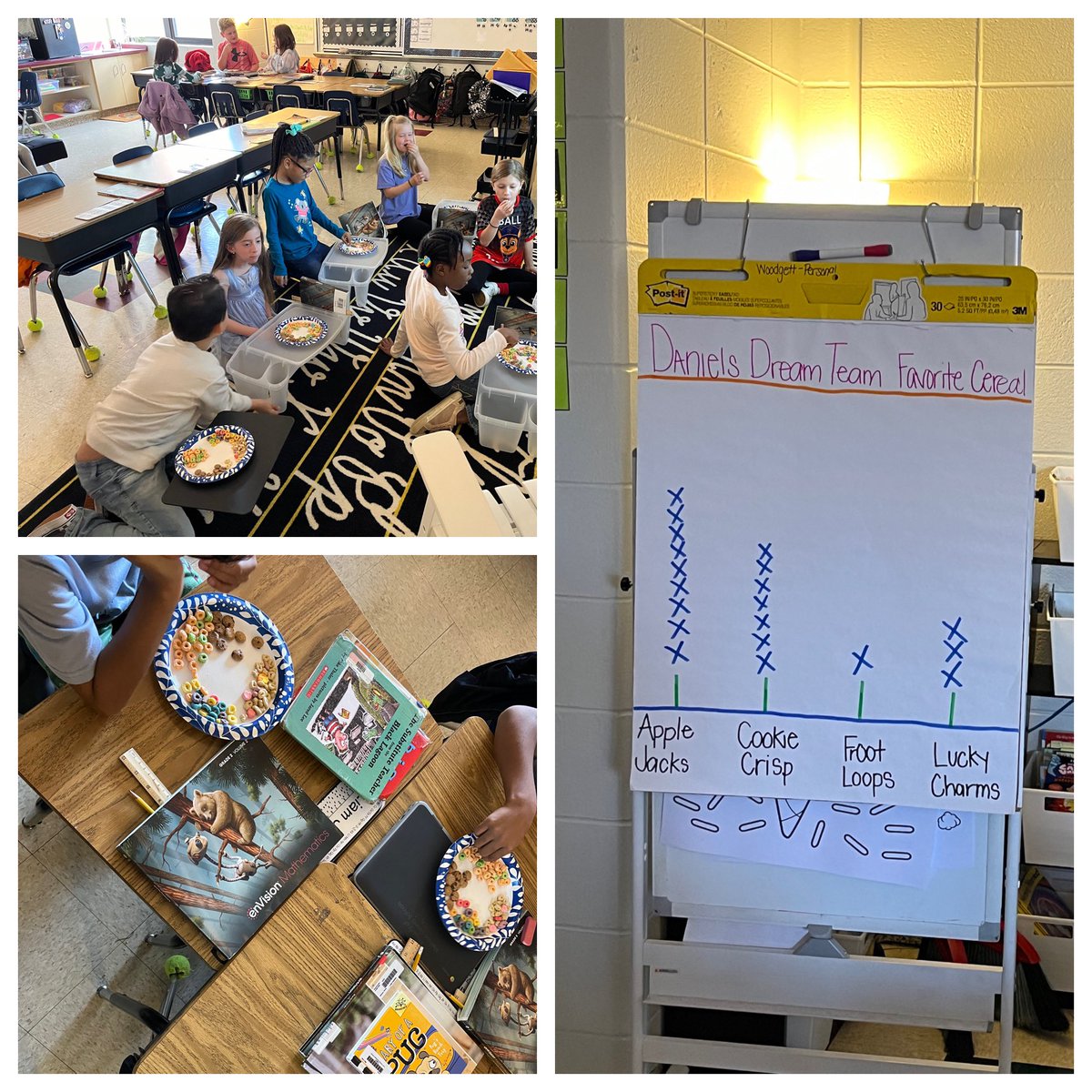 WyRobbwinn's tweet photo. Today is National Cereal Day! Mrs. Daniels’ class used cereal to create a line plot. I was the only one who chose Fruit Loops as my favorite cereal. Look at the picture to see which cereal is the favorite #Letsgrowtogether #ThePowerOfUs @MadCoSchools https://t.co/BnpxAb4t4C