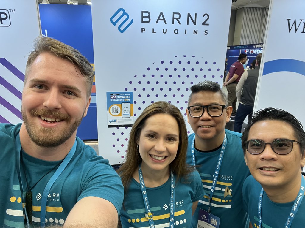 KatieKeithBarn2's tweet photo. We’re here! If you’re at #WCAsia, come and see us at the @Barn2Plugins booth in the upper sponsor hall 👋. Come and get Barn2 swag, take our WooCommerce quiz, and request demos of any of our plugins. https://t.co/Mp2HglWTHd