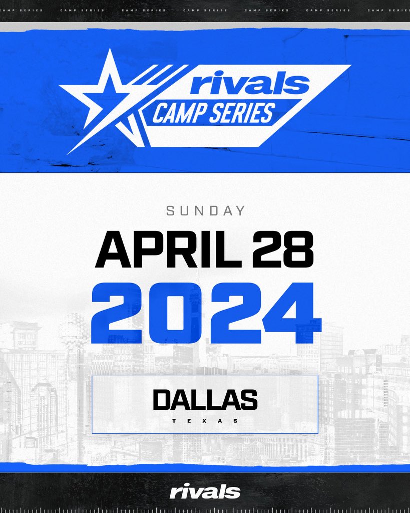 Beyond Blessed and Honored to be invited to the @RivalsCamp series in Dallas. Looking forward to it!! @Rivals_Jeff @adamgorney @GWDFootball @CoachMoreton76 @GreenwoodFball