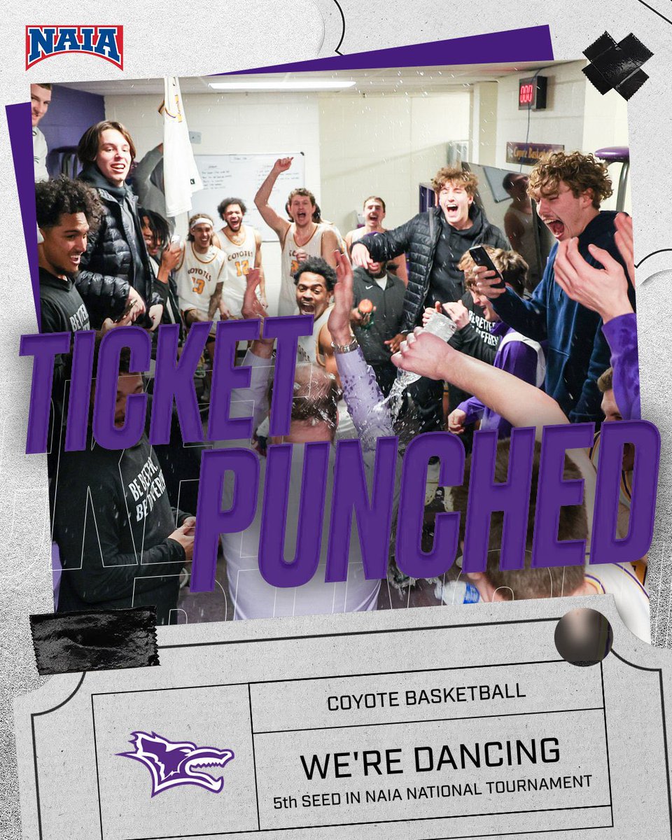 WE’RE DANCING 

Your 5th seeded Coyotes will match up against the 12th seeded Pilots from LSU-Shreveport next Friday, March 15th, AT HOME IN MABEE ARENA‼️

#RollYotes #NAIAHoops

🐺🤘🏽
