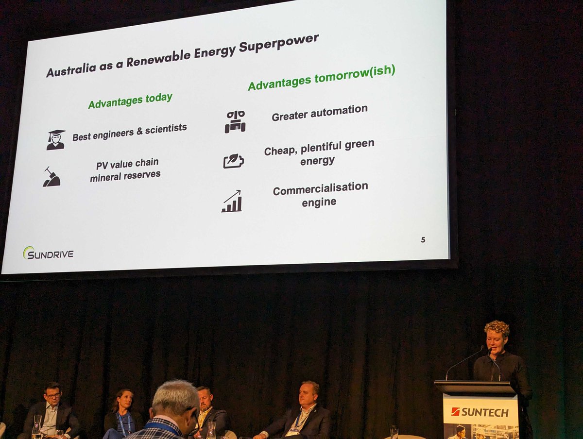 Thanks to the @SmartEnergyCncl for an action packed #SmartEnergy24 where SunDrive's CCO @maiaschweizer spoke on the opportunities for renewable manufacturing in Australia, the benefits of our copper-plating tech and how Australia can retain its world-leading solar innovations.