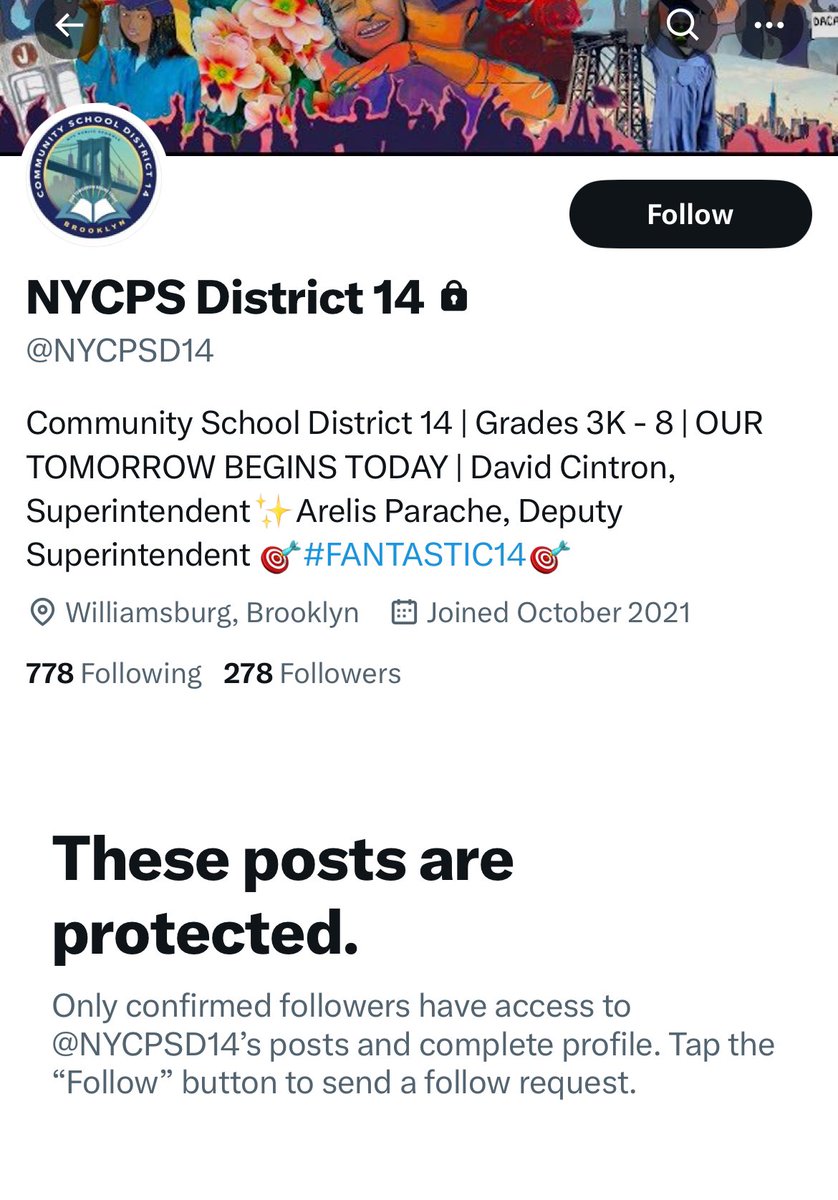 nycedpalestine's tweet photo. Locking & restricting official @NYCSchools accounts appears to be in response to concerns about the targeting of a D14 employee for supporting Palestinian liberation.
@District14Supt & @BrooklynArbor Principal Eva Irizarry we still see you 👀
#ProtectEducators #FreePalestine https://t.co/gUaV5Rjgri