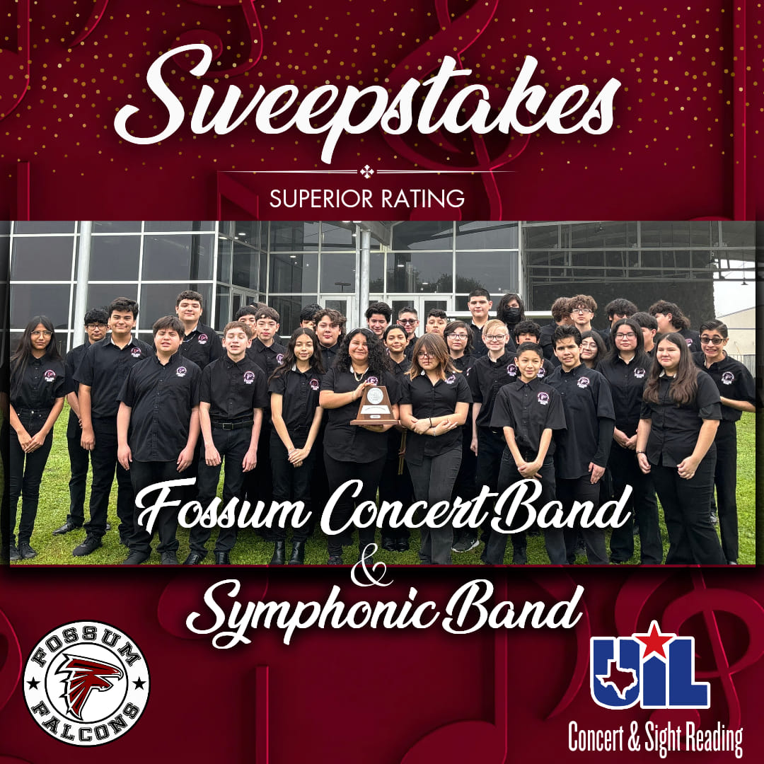 fossumfalconms1's tweet photo. 🎉🎶 Huge congratulations to our Fossum Concert and Symphonic bands for achieving a superior rating and sweepstakes at the UIL Concert and Sight-Reading Evaluation! 🏆🌟 We are incredibly proud of your dedication and musical excellence. Way to go, Falcons! 🎵 #FossumFalcons 🎉🎼 https://t.co/4Fo5uTdZts
