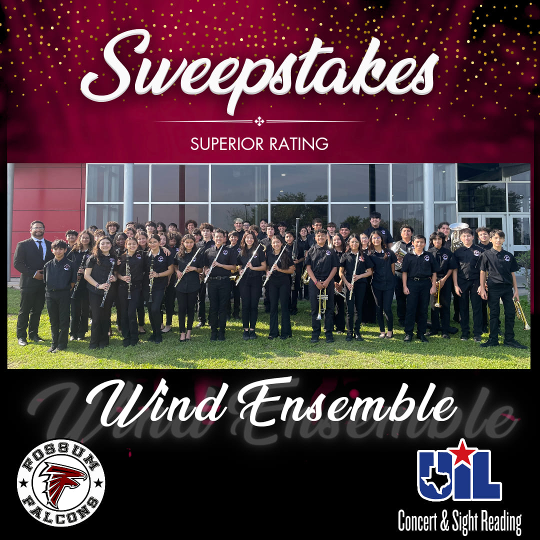 fossumfalconms1's tweet photo. 🎉🎵 We're thrilled to announce that our Fossum Wind Ensemble has earned a Superior Rating at the UIL Concert and Sight-Reading Evaluation! 🏆🌟  Huge shoutout to our incredible band directors, Mr. Flores and Mrs. Durant, for their outstanding leadership and guidance! 🎼🎶 https://t.co/bUTDZE0nRu