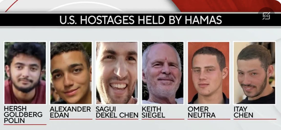 These are the Americans who are STILL being held hostage by Palestinians in Gaza. You don’t know their names because Biden and US media ignore them. Today is day 154 of captivity for them— the 5 month anniversary of being taken.