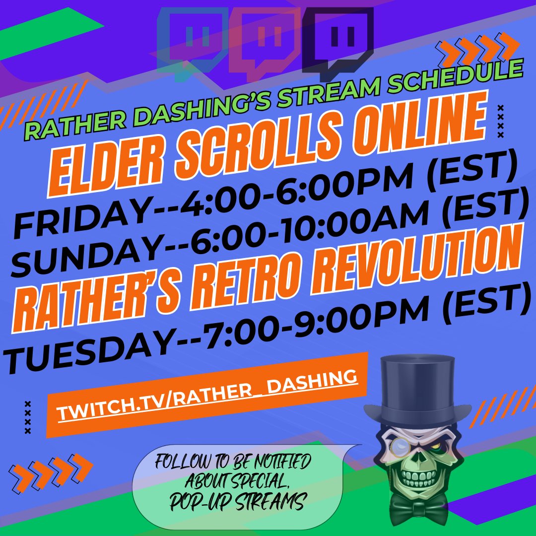 RatherDashing8's tweet photo. Tomorrow afternoon 4:00 - 6:00 PM (EST)
Come joint the Rather-tainment!!
#ESO #ESOFam #Rathertainment https://t.co/Q8x6VHQRt4