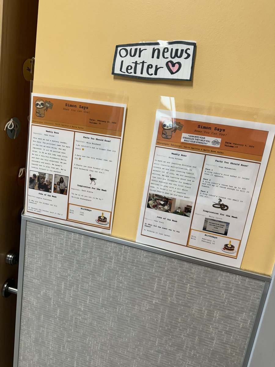 Spotted: Ss in @EicheleShannon class write &send a newsletter to families each week to share about their learning. When I saw this precious handmade sign, I had to stop and share ❤️ #empower95 #MWwildcats