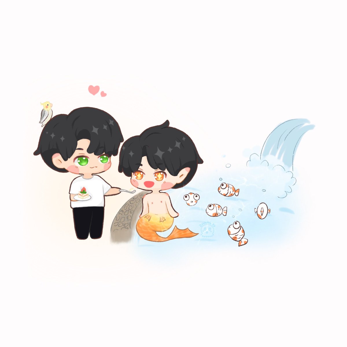 zhang_yuu55's tweet photo. #JaFirst #จาเฟริสท์
#JaPhachara #First_Chalongrat 
#domjiw
🧡：我要的不多，只要有饭和甜品就可以了
💚：我养鱼的池子，有五条鱼，把你放进去水刚好满了 https://t.co/iux4m1DXWx