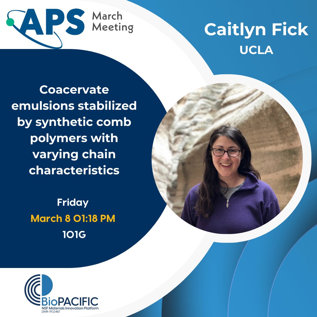 BioPACIFICMIP's tweet image. 🌟 Last day at #APSmarch! Don&apos;t miss out on Caitlyn Fick&apos;s insightful talk on &apos;Coacervate emulsions stabilized by synthetic comb polymers with varying chain characteristics&apos; today at 1:18pm in room 101G. See you there! 🔬  #Chemistry #ResearchPresentation #Polymers