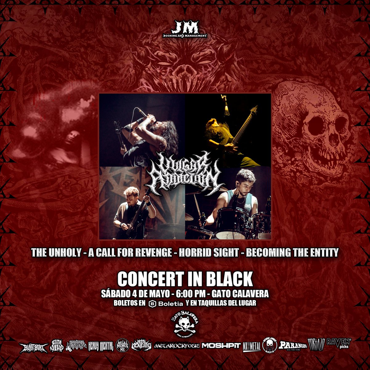 #ConcertInBlack: #VulgarAddiction @theunholymx @acallforrevenge @HorridSight @BecomeTheEntity @GatoCalaveraFA @JocelynRG17 @TatySoberon @BBeat105 @luisalaouija @HeavyMextal @metalmemesmx @Metarockfosis1 @moshpitmx @nakedlunchgr @paranoicomx #CDMX #metal #extrememetal