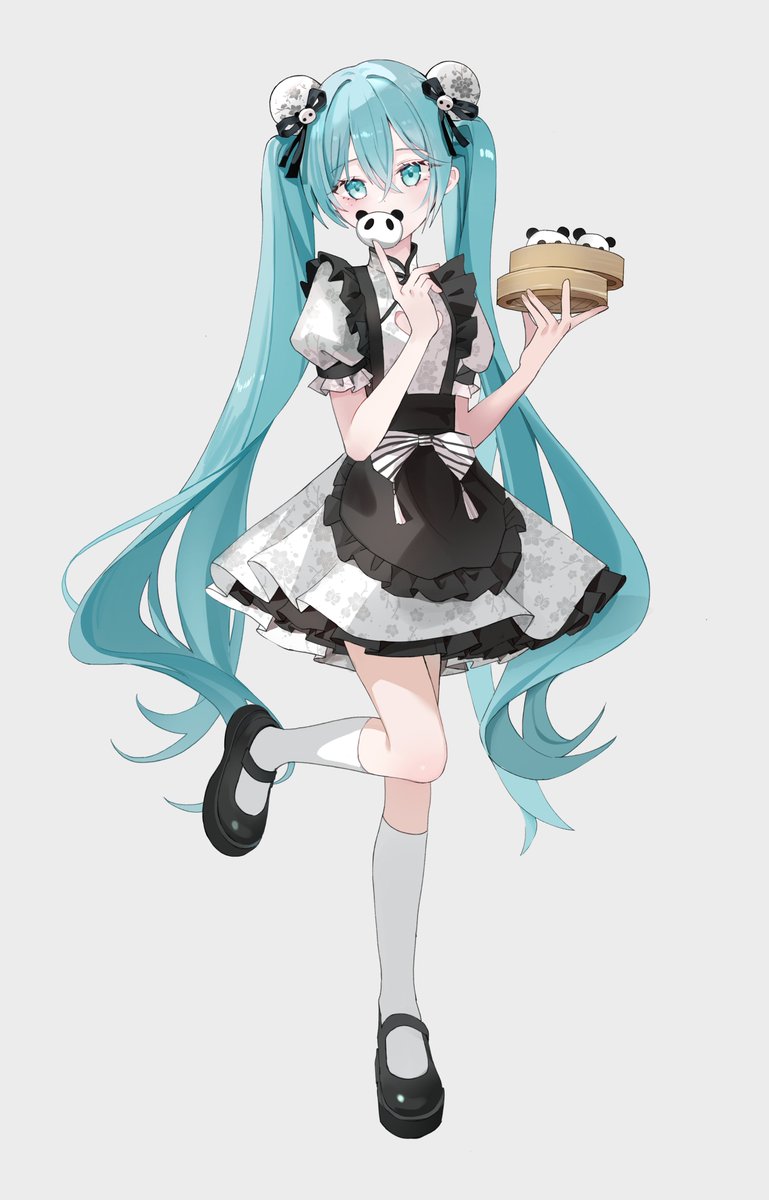 hatsune miku 1girl solo long hair twintails food socks holding  illustration images