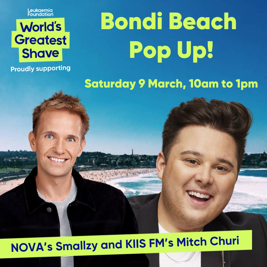 📣 Hey Sydney! 🏖️ This Saturday we're at #BondiBeach for a special #worldsgreatestshave pop up with our mates @nova969 and @KIIS1065. 🎙️✂️ @Smallzy & Mitch Churi will be doing live Shaves, Cuts and Colours, plus there's plenty of fun and games on offer!