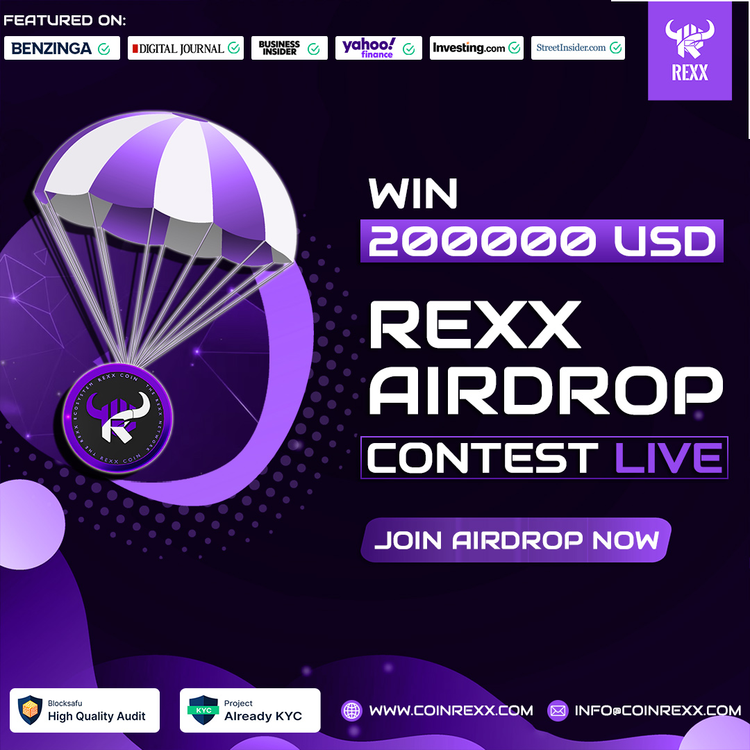 RexxCoin's tweet photo. 📣 #REXX COIN 🪂 #AIRDROP 🪂 CONTEST 𝐏𝐇𝐀𝐒𝐄 𝟑 IS LIVE 🔴

💰🎁 Reward: $20 worth of Rexx Coin

🗓️ Duration: 7th Mar. 2024 To 7th Apr. 2024

PARTICIPATE NOW: 👇
https://t.co/d3bFxCLDMD

.

#Airdrops #airdrop #bounty #airdropalert #giveaway #freetoken #freecrypto #freeairdrop #Crypto #Cryptocurrency #Cryptos #CryptoNews #reward #bonus #cryptotrading