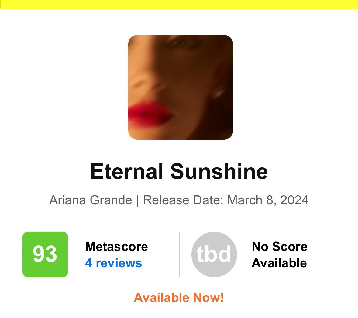 luquezigor's tweet photo. RT @infoari: “eternal sunshine” debuta com a nota 93 no Metacritic. https://t.co/kBiPnLpy9G