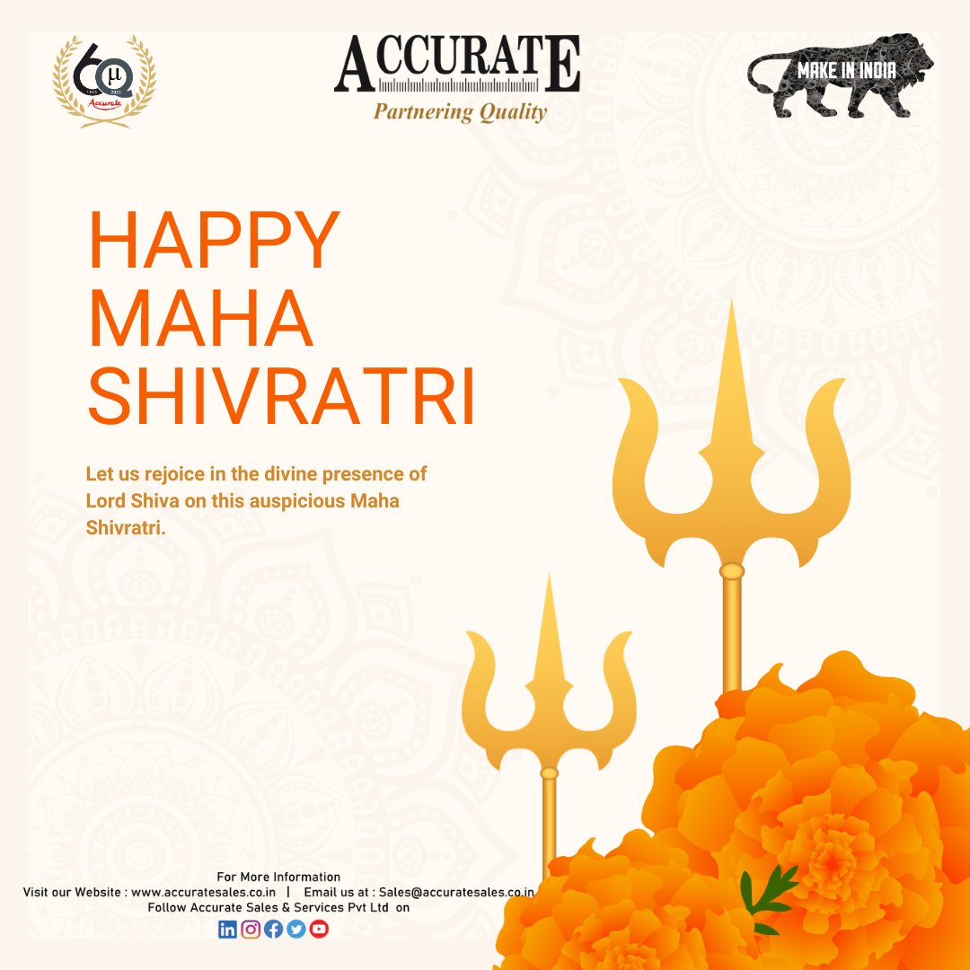 Om Namah Shivaya! Celebrating Maha Shivratri with Devotion
On this auspicious occasion of Maha Shivratri, we at Accurate extend our warmest wishes to everyone celebrating. 
#MahaShivratri #OmNamahShivaya #LeadersInMetrology #AccurateExcellence #ShivaShakti #InnovationAndTradition