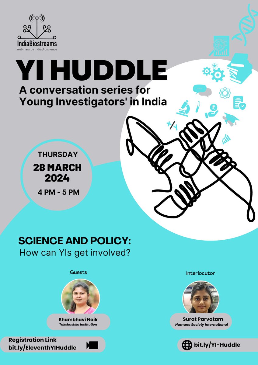IndiaBioscience's tweet photo. As a part of YI Huddle 11, we will host @TheNaikMic @TakshashilaInst and Surat Parvatam, @HSIGlobal. The webinar is titled, ‘Science and #Policy: How can YI’s get involved?’
📅 28 March 2024 | 4:00 - 5:00 PM IST
💻 To register: https://t.co/JSguUy5kfD https://t.co/rrE6rbOSgz
