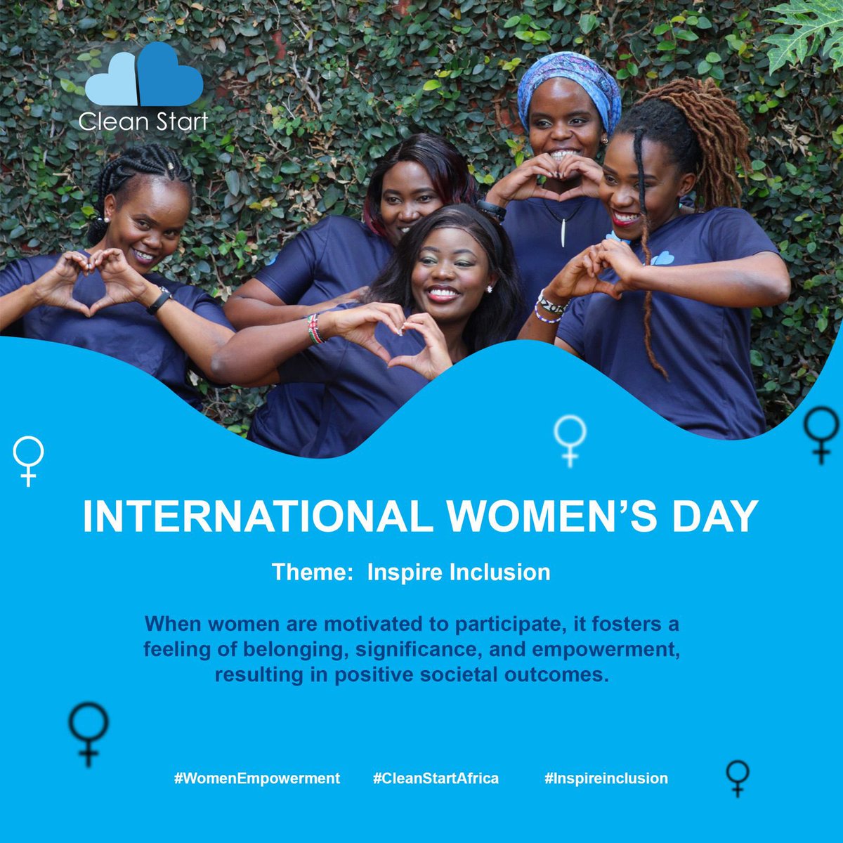 Happy International Women's Day!💙

Today, we celebrate the incredible strength and resilience of women who have overcome challenges. Join us in honoring their achievements.✨

 #IWD2024 #CleanStartAfrica #Inspireinclusion #womenempowerment #IWD