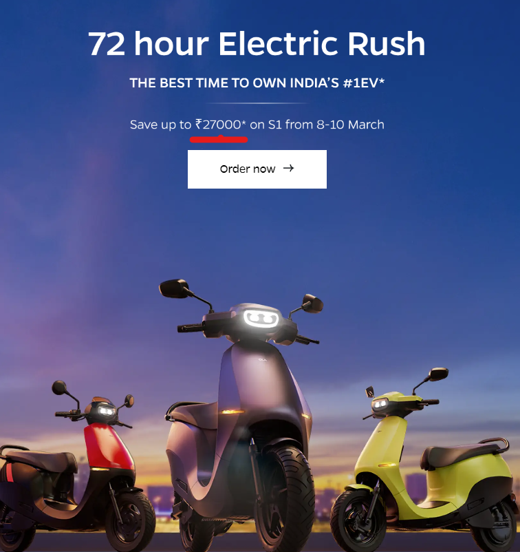 zecatev's tweet photo. @OlaElectric is giving an additional discount on the occasion of #WomansDay.
Offer valid for 72 hours only!!! https://t.co/mviK7S9Wy7