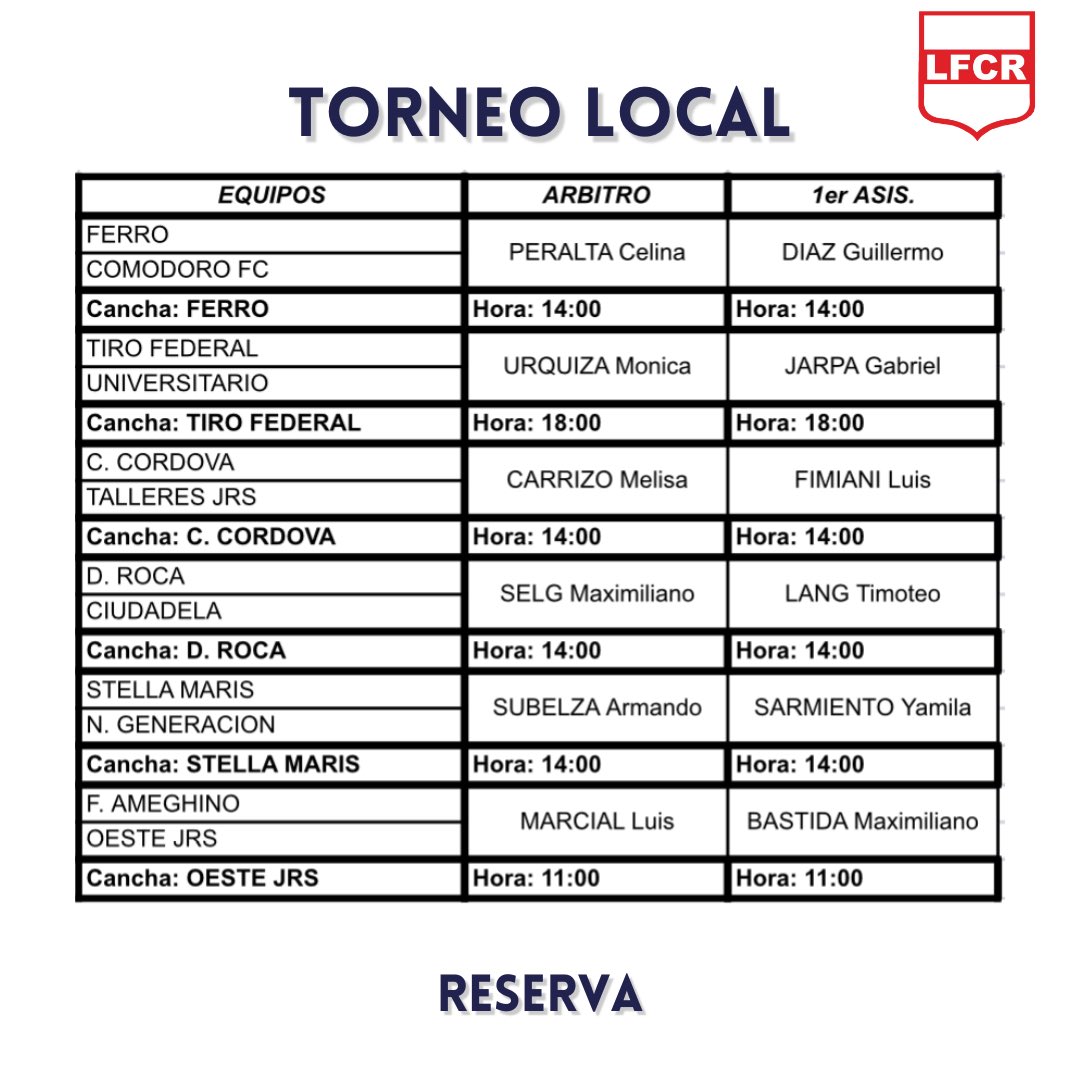 LFCRoficial's tweet photo. TORNEO APERTURA | CATEGORÍA B ⚽️🔜

📲Así se juega la primera fecha del torneo apertura - categoría B

✅Agendá la programación https://t.co/ETdWOIfmJJ