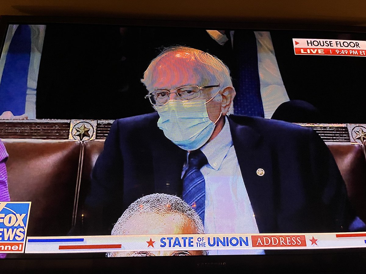 Bernie Sanders is in a fucking mask for the speech. A mask, in 2024! He was sitting in the chambers without a mask on for an hour waiting on Biden. He put it on just for the cameras. The party of science!