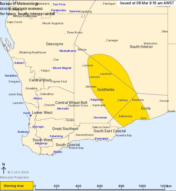 weather_wa's tweet image. A Severe Weather Warning Has Been Issued For Parts Of The #Eucla #Goldfields And South Interior Forecast Districts For Heavy Rainfall Over The Weekend Which Might Lead To Flash Flooding. Falls 30-60mm Is Likely And 120-150mm Over 24 Hours Is Possible 💦 #WesternAustralia