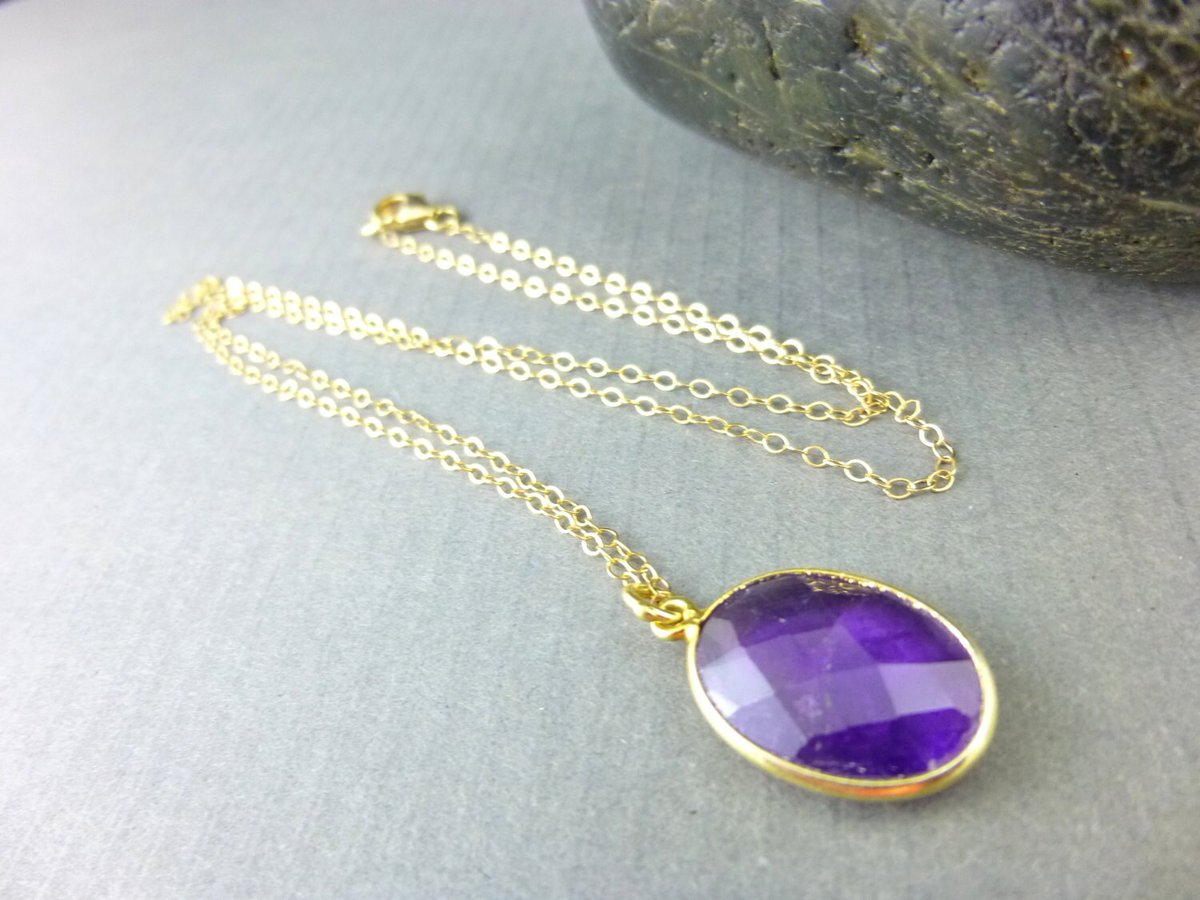 Amethyst Pendant Necklace with 14K Gold Fill Chain, February Birthstone, Protection, Relieves Stress & Anxiety, Encourages Sobriety tuppu.net/5178aff4 #Etsy #EarthEnergyGemstones #FebruaryBirthstone