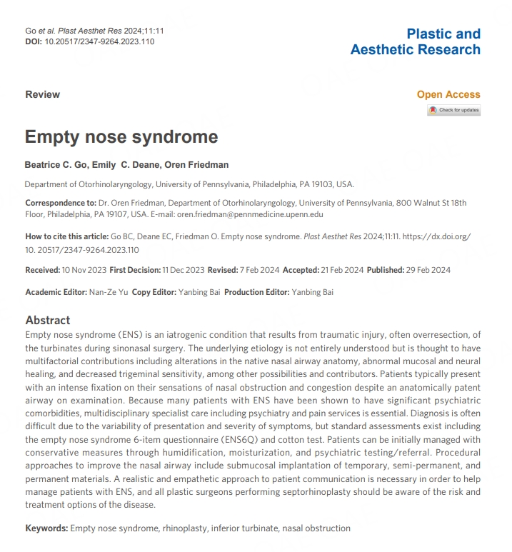 #Rhinoplasty #Nose #Syndrome Fresh off the press! Dive into this excellent Review article by Dr. Friedman's team 👇👇 Topic: Empty nose syndrome 🔗oaepublish.com/articles/2347-… Belongs to the Special Issue: oaepublish.com/specials/par.1…