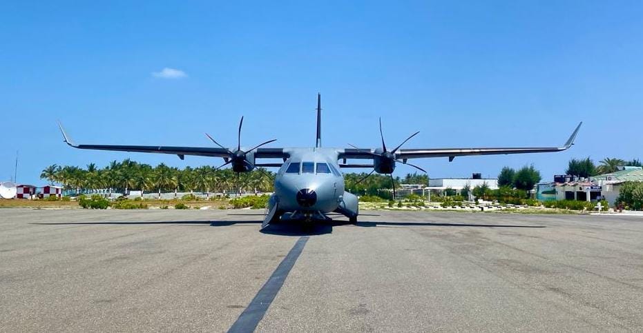 Airbus C295W Transport Aircraft of IAF🇮🇳 lands at Agatti Airport, Lakshadweep for the 1st time.

The C295 is a military transport aircraft that can carry 9 tonnes of cargo or 71 troops, with short takeoff & landing abilities. #IADN