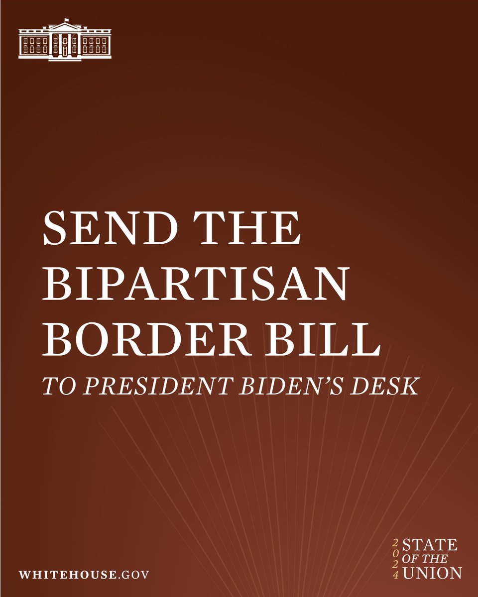 President Biden’s team spent months negotiating a border deal with a bipartisan group of Senators. 

The result was the toughest and fairest set of border security reforms we’ve ever seen in this country. 
 
It’s time for Congress to pass it.