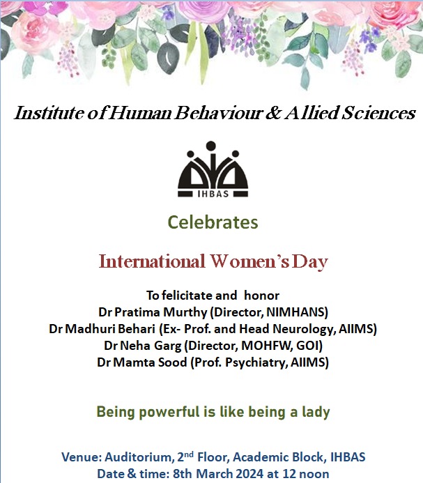 On this #InternationalWomensDay, IHBAS New Delhi extends its warmest wishes to all the remarkable women out there. We celebrate your strength, your achievements & your immeasurable contribution to every aspect of life.Happy Women's Day! @DrRKDhamija #WomensDay2024 #CelebrateWomen